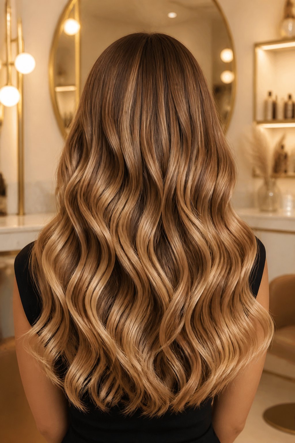 Balayage caramelo en ondas largas