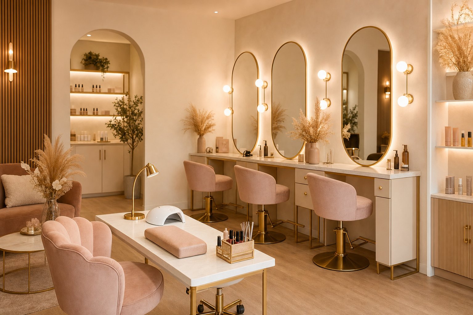 Interior cálido de salón de belleza